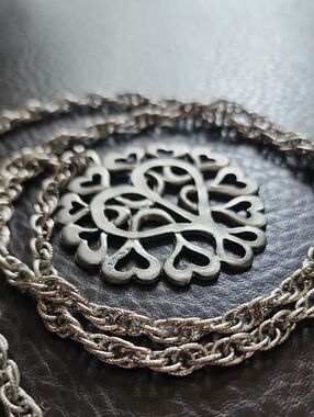 VTG Metzke Pewter Silver Heart Filigree Pendant Necklace